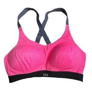 VICTORIA'S Secret VSX Sports Bra 32 C Pink Mesh Black Trim Cross Back Padded
